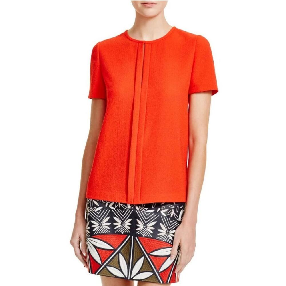 Tory Burch Red Crepe Keyhole Blouse Size 6 Short Sleeve Textured Office Work Top